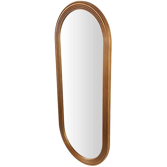Brown Wooden Oval Wall Mirror with Dimensional Carved Frame
